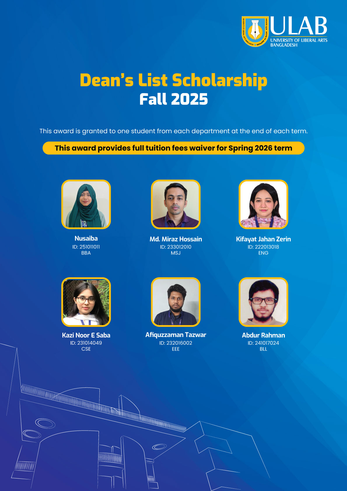 Dean's List Scholarship, Spring 2025