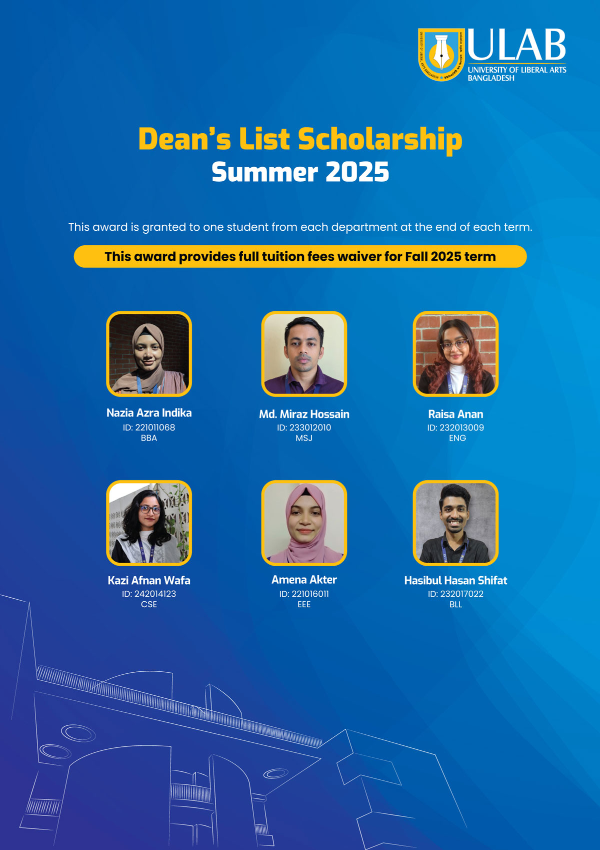Dean's List Scholarship, Summer 2025