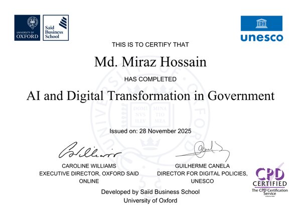 Certificate: AI and Digital Transformation in Government — Oxford Saïd Business School + UNESCO