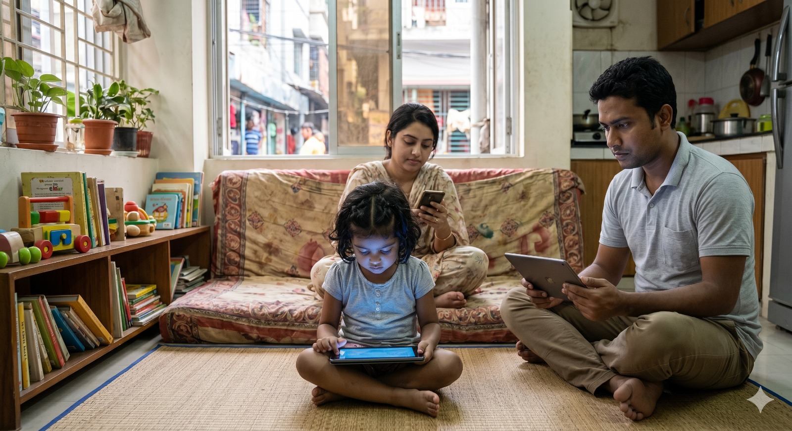 A Dhaka family using screens at home