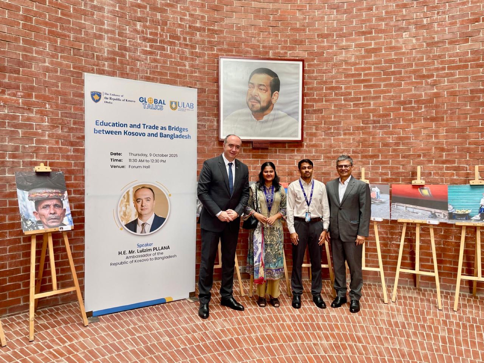 Miraz with the Ambassador of Kosovo, the Vice Chancellor, and another selected ULAB student